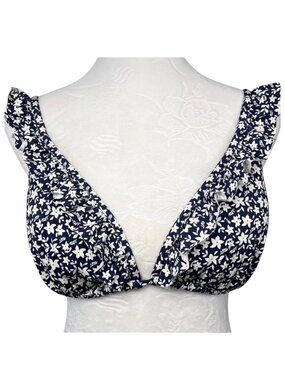 โ Other Stories Bikini Top Paris Atelier Blue White Floral Ruffle Swim 10 NWTโ